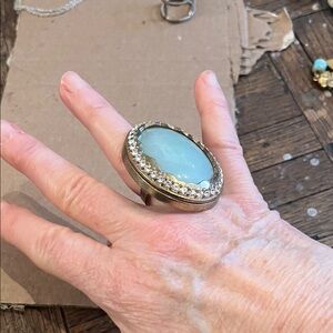 LARGE BLUE OPAL STONE RING 2”, adjustable